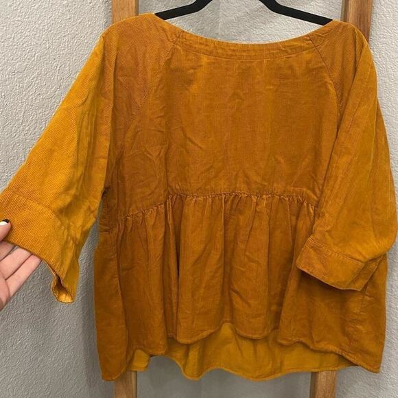 Maeve By Anthropologie NWT Maria Top Babydoll Corduroy Peplum Mustard Size Small - Picture 3 of 8